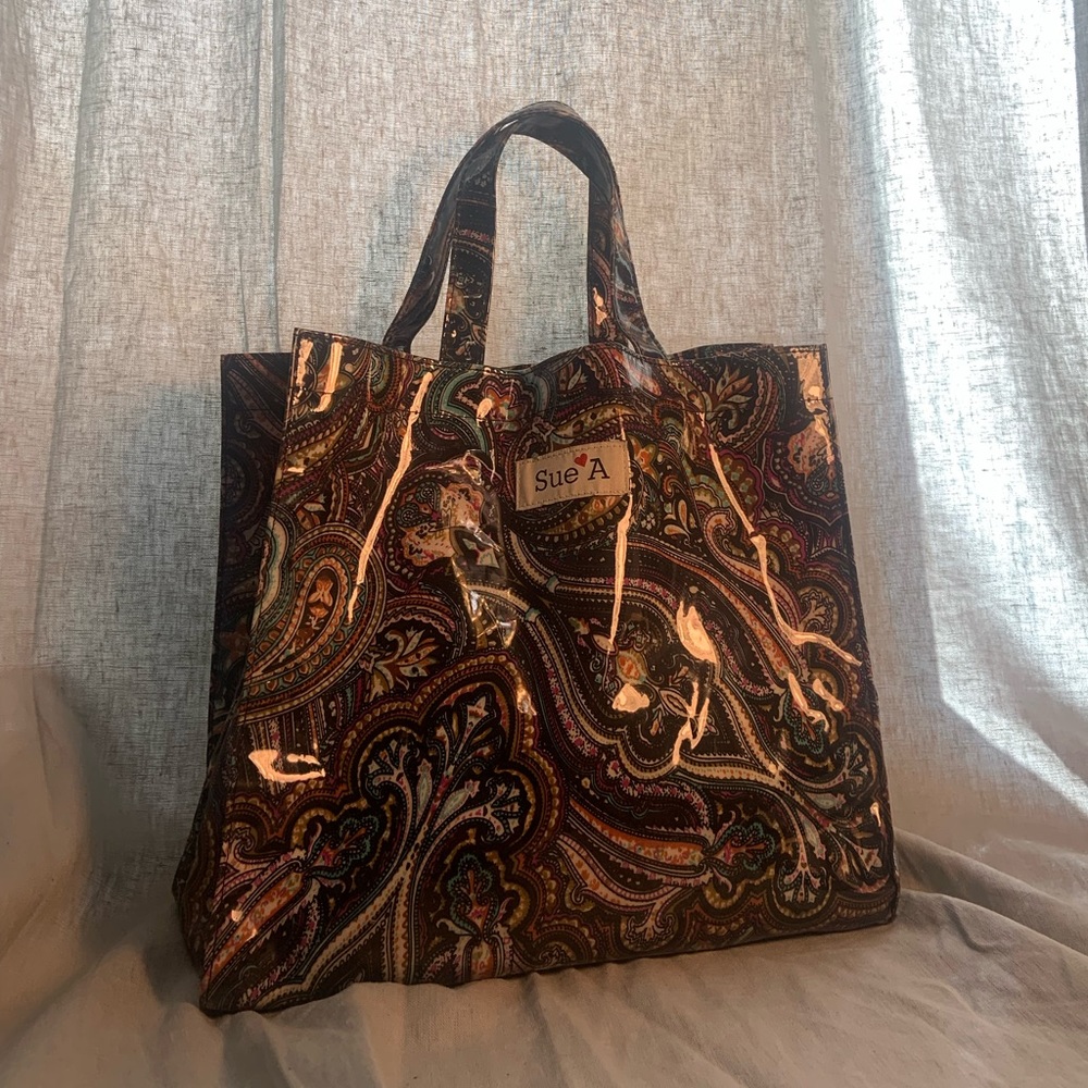 Bohemian Multi-Color Paisley Vinyl Mini Tote Bag with 3 Inner Compartments ✨
